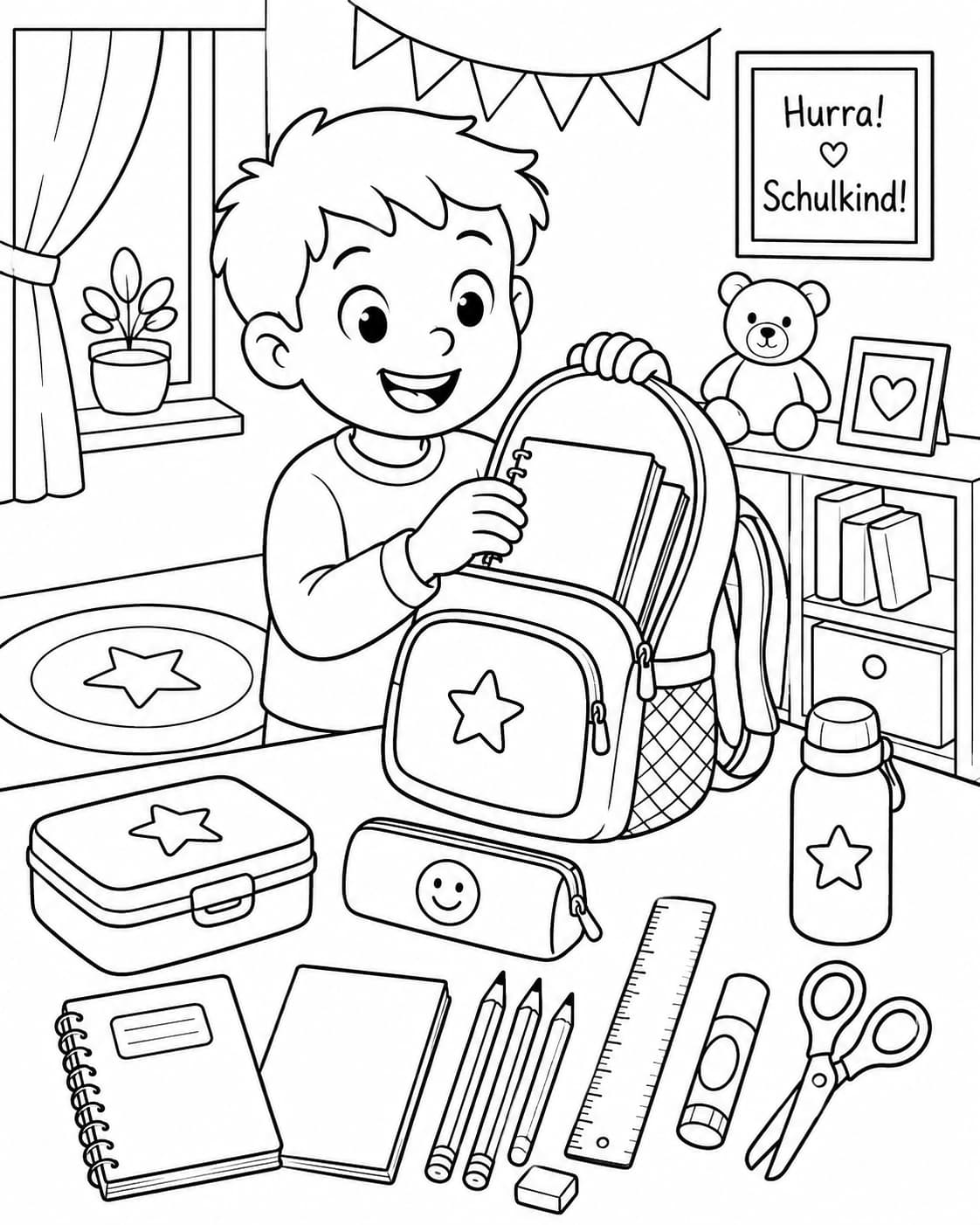 Einschulung Motiv 3 als kostenloses Ausmalbild für Kinder